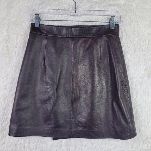 French Connection Sz 4 Brown 100% Sheep Leather Mini Wrap Skirt A-Line Supple - Picture 5 of 14